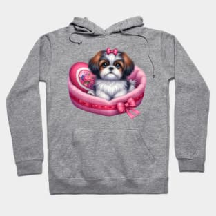 Valentine Shih Tzu Dog in Bed Hoodie